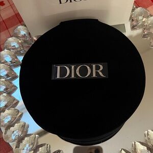 Dior Black Velvet Round Accessory Case with Silver Logo